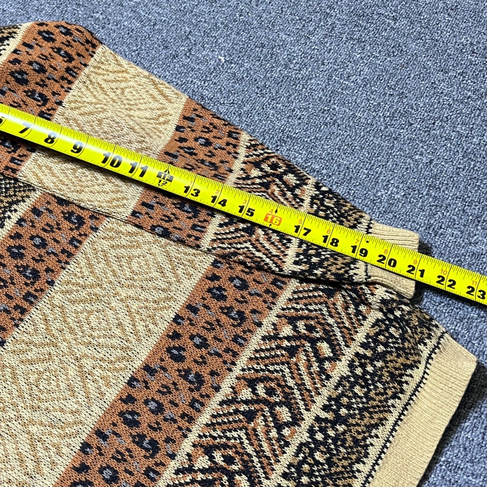 Vintage SK Wear Sweater Small Brown Leopard Fair Isle V-Neck Knit 90s Retro