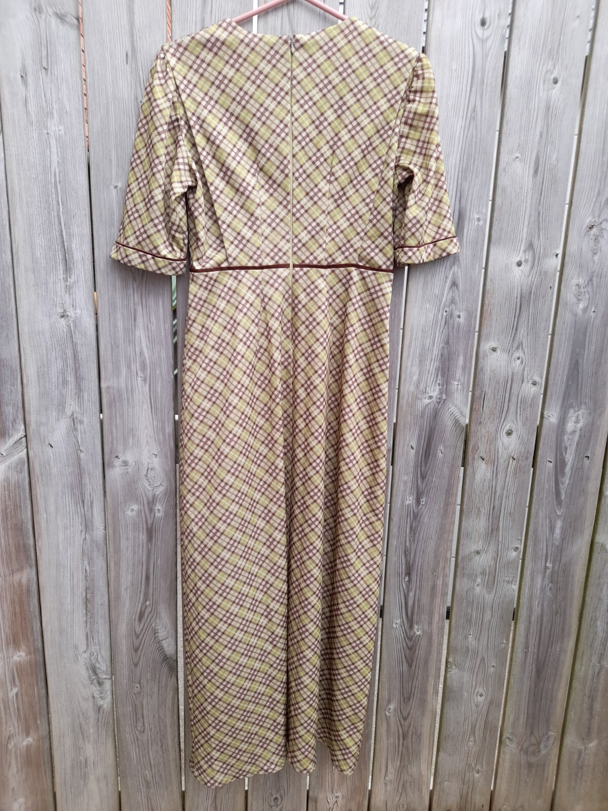 Amish Mennonite Cape Dress 36″ Bust 29.5″ Waist Retro 90s Green Brown Plaid