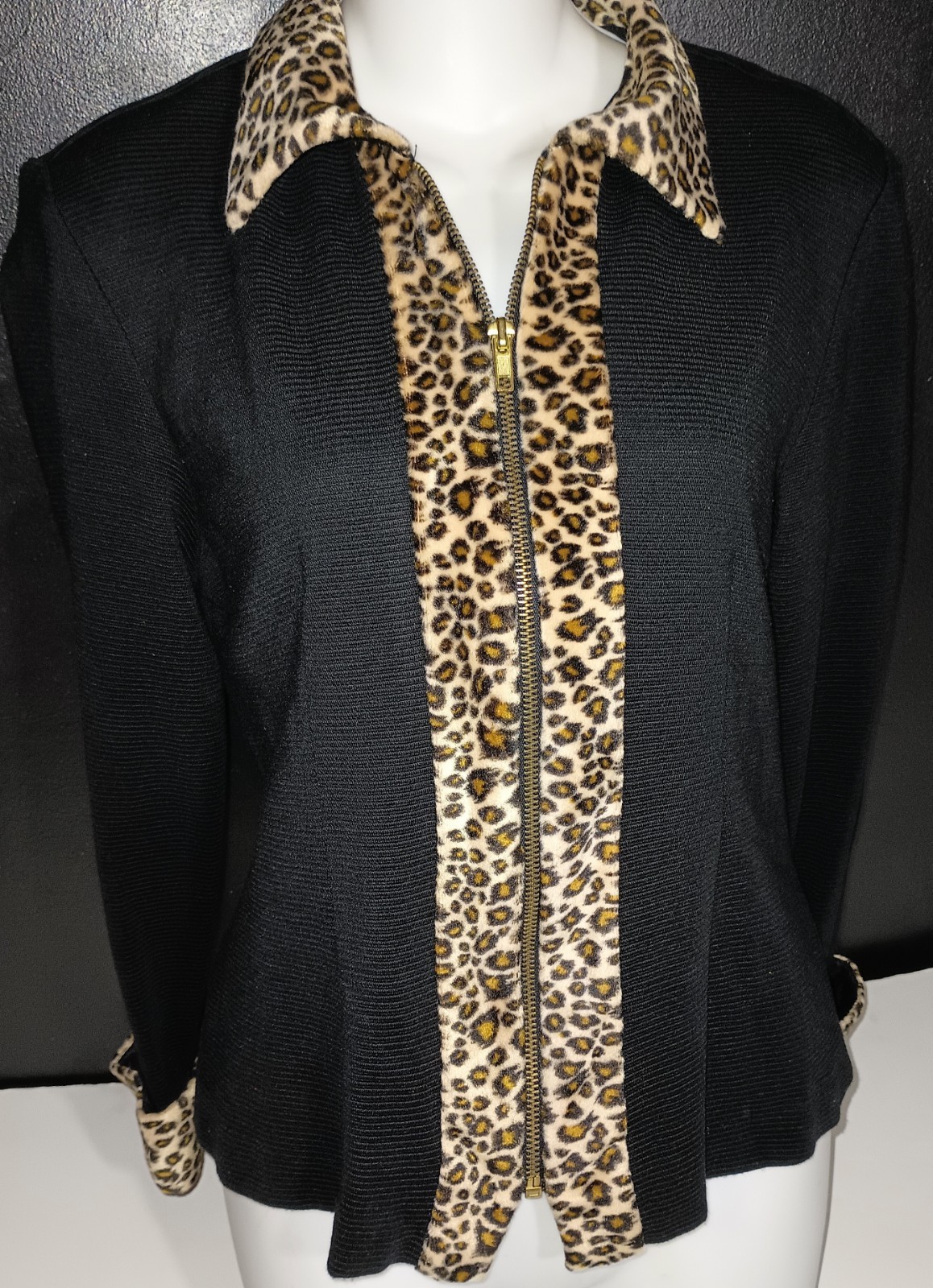 Vtg D. J Summers 80s Y2K Cheetah Leopard Print Zip Up Collared Jacket Top 🥀