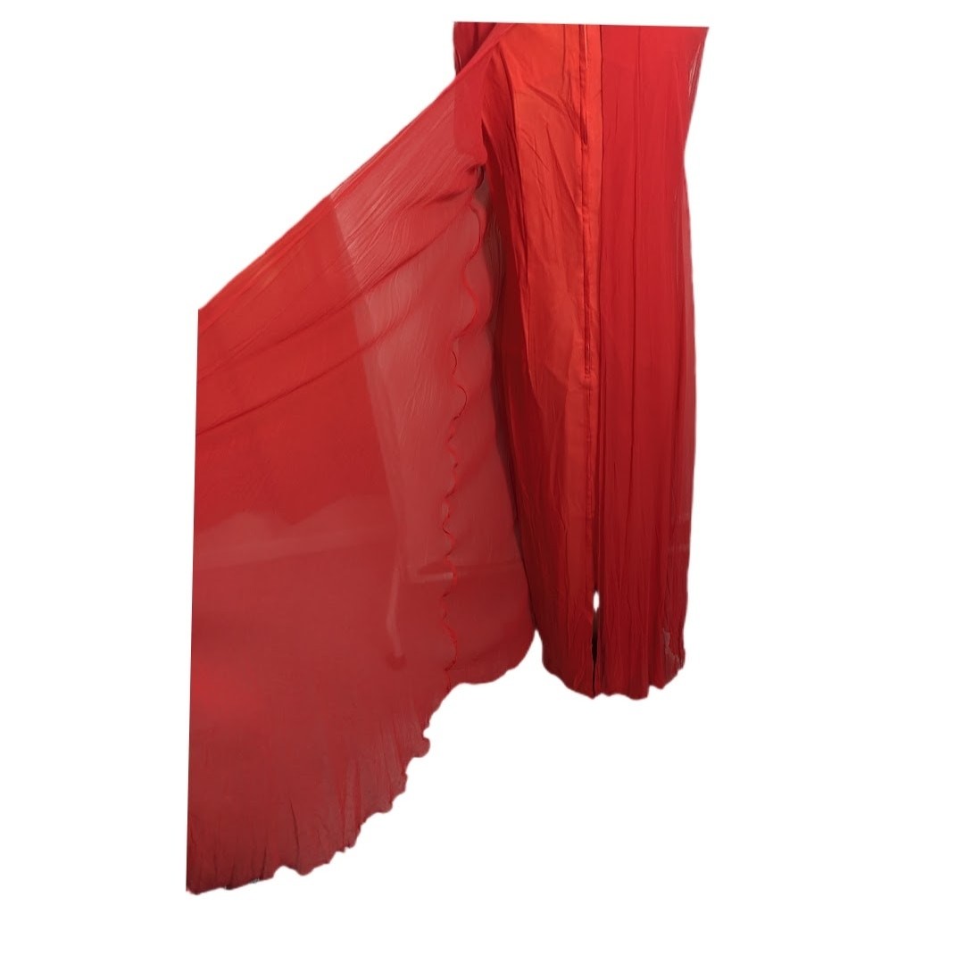 60s 70s Red Chiffon Embellished Formal Gown Dress Glamour Elegance Fits Large