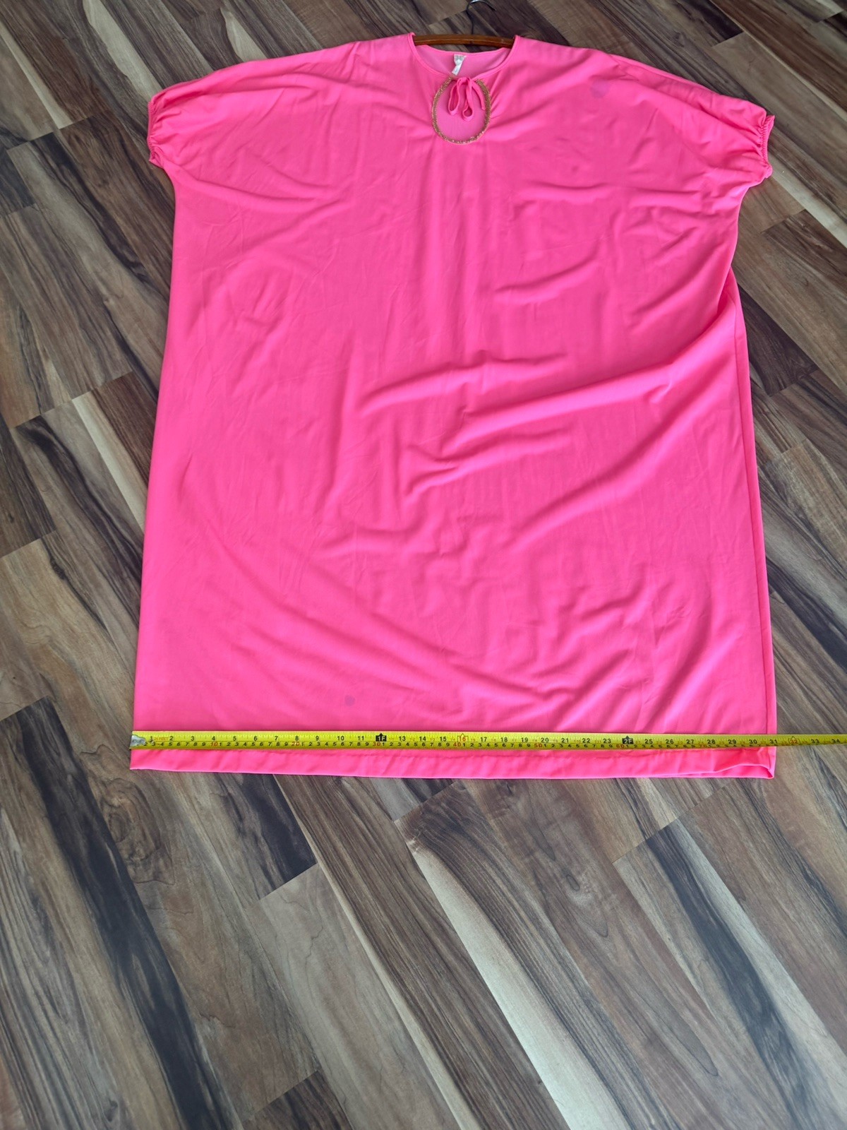 Vintage 60’s 70’s Hostess Caftan Nightgown Nylon Day-glo Pink Maxi Dress Onesize