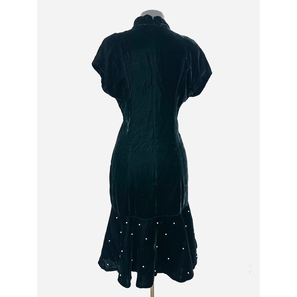 Vintage Velvet Wiggle Dress S Pearls Mermaid Old Hollywood Goth Glam Bodycon