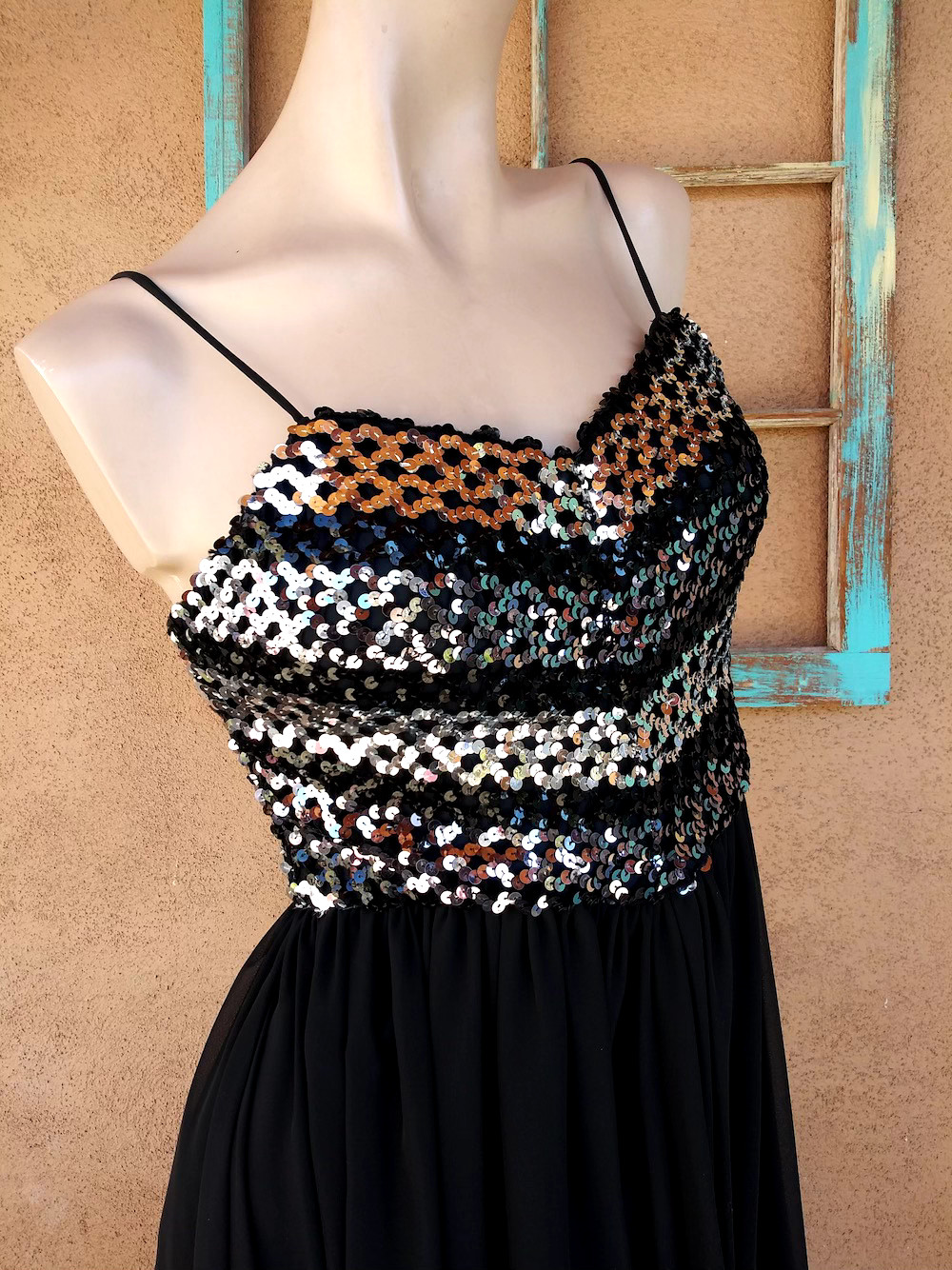 Vintage Joy Stevens Dress Sequined Disco Skinny Straps Sz