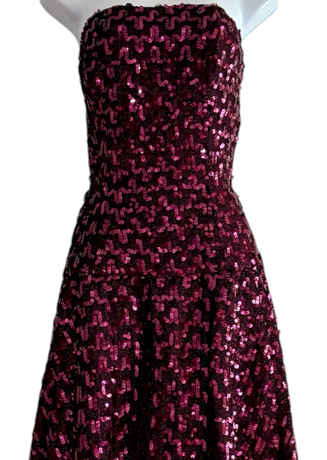 Vintage 70s Sequin Formal Gown Purple Strapless Evening Dress Mike Benet S/M