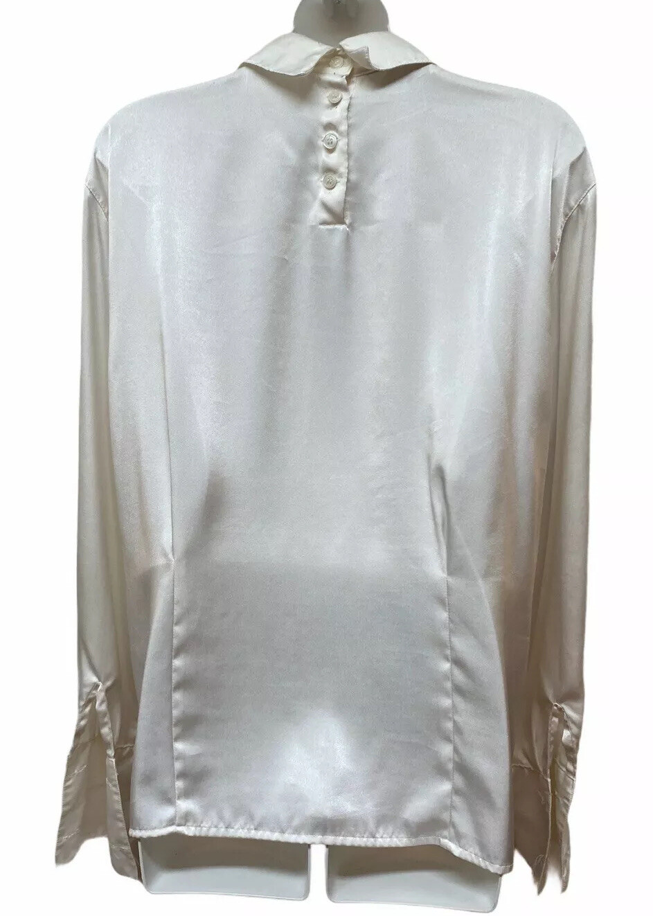 Vintage 90s High Neck Pleated Embroidered Crest French Cuff Blouse Top M L XL