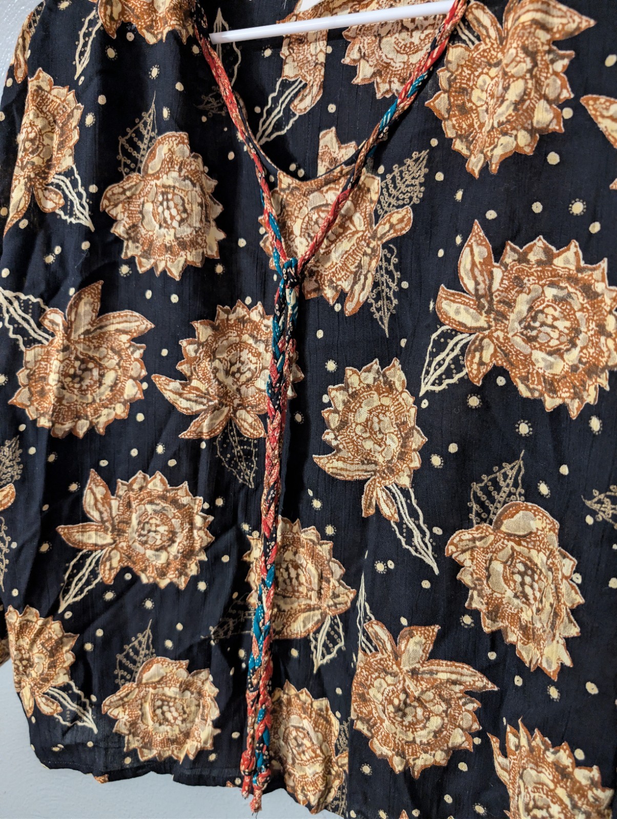 VTG Carole Little Rayon Gauze Floral Blouse 14 Made In USA German Fabric 80s 90s