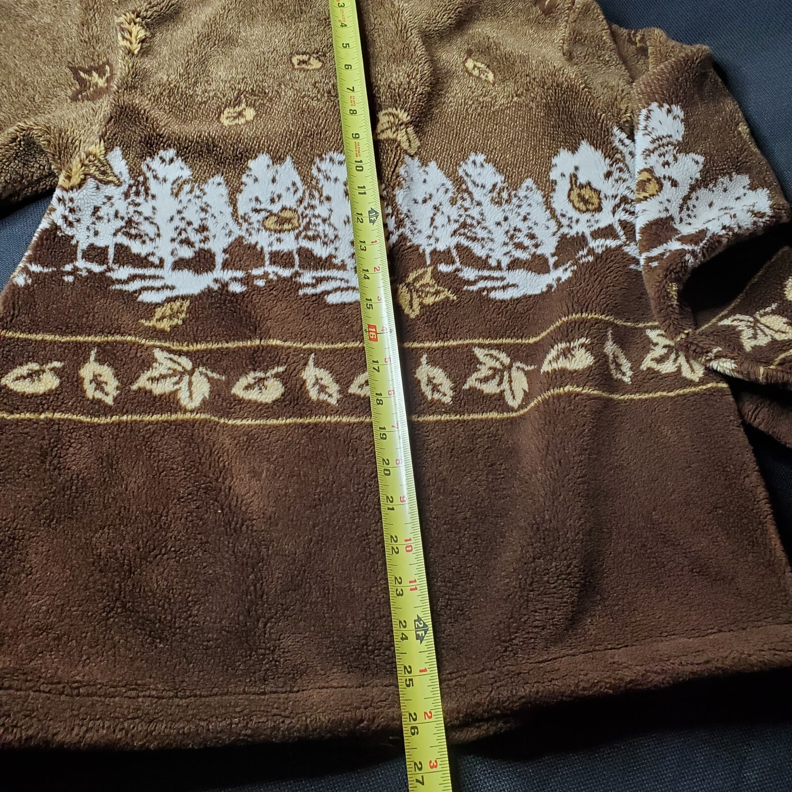 VTG 90s ART UNLIMITED Fleece Jacket AOP Autumn Graphic Brown Full-Zip Adult S