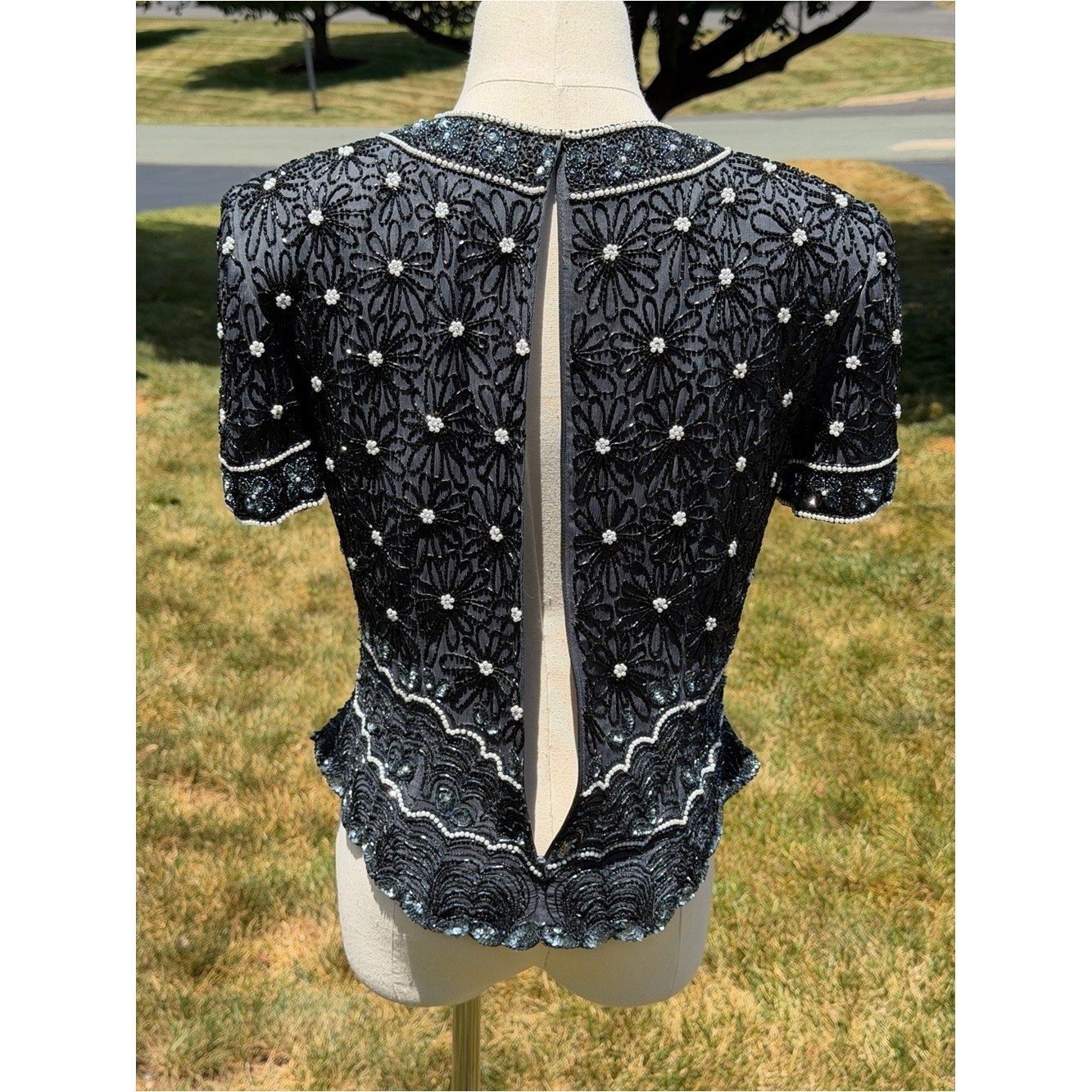 Vintage Adrianna Papell Evening Silk Beaded Pearl Sequin Art Deco Gatsby Top