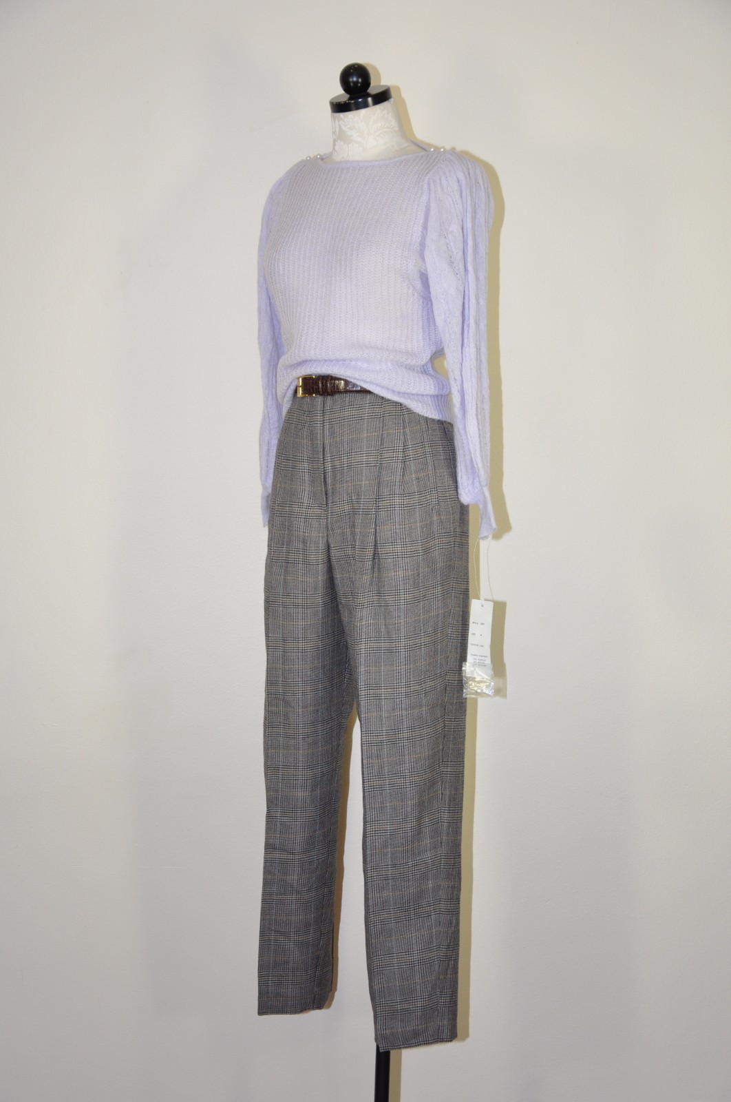 70s VTG Lavender Purple Mohair Puff Sleeve Pearl Buttons Knit Sweater Women XS
