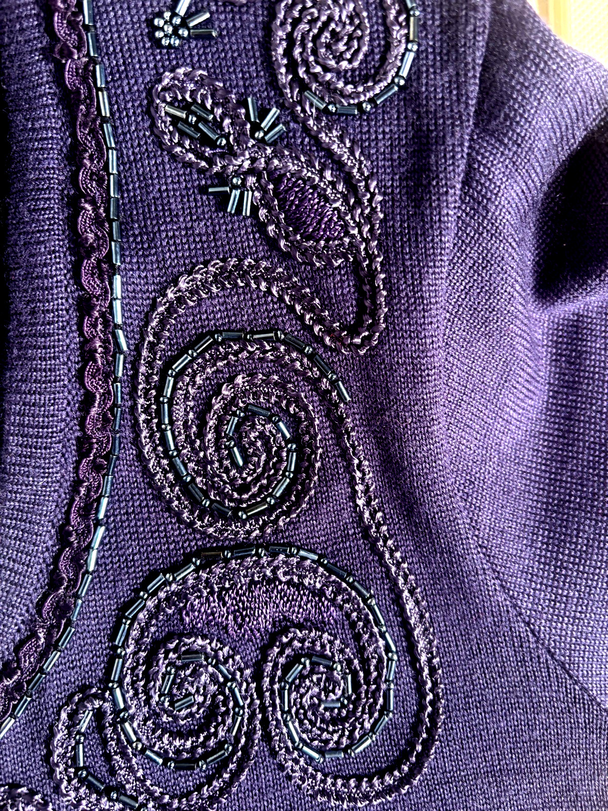 Vintage Carole Light Weight Long Sweater Dress NWT med Purple w/gorgeous beading