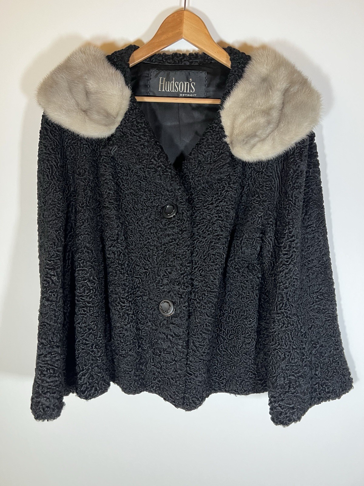 Vintage 60s Hudson’s Detroit Persian curly lamb short coat fur collar XL glam