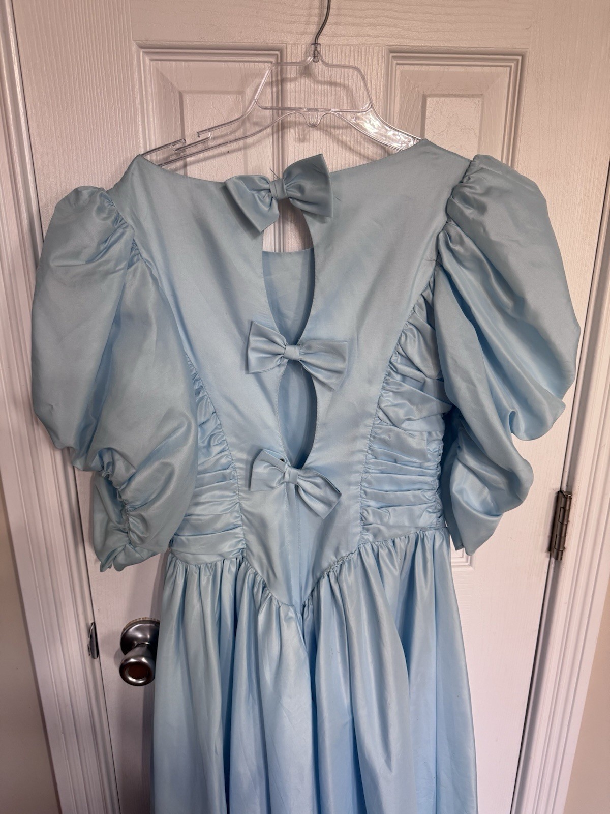 Vintage 1980s Union Made Blue Puff Sleeve Prairie Dress ILGWU Made USA Size 7/8