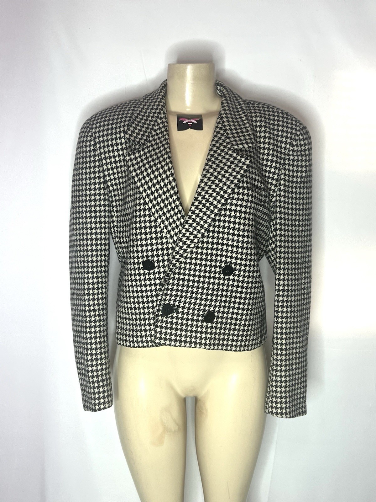 VINTAGE LIZ CLAIBORNE HOUNDSTOOTH CROPPED DOUBLE BREAST JACKET SZ 14
