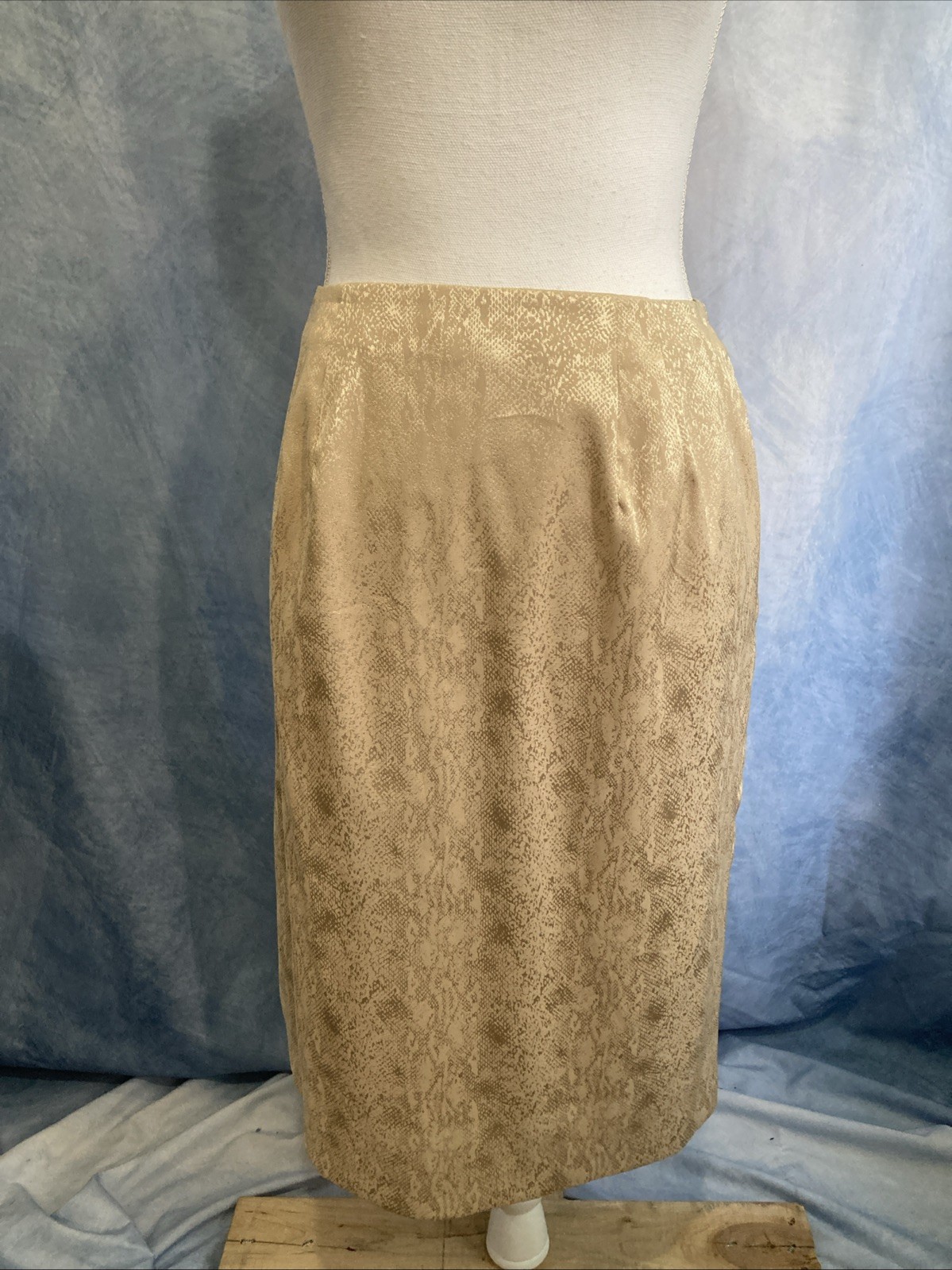 Vtg 90s Carole Little Gold Snakeskin Pencil Skirt 6 Satin USA Grunge Glam Rock