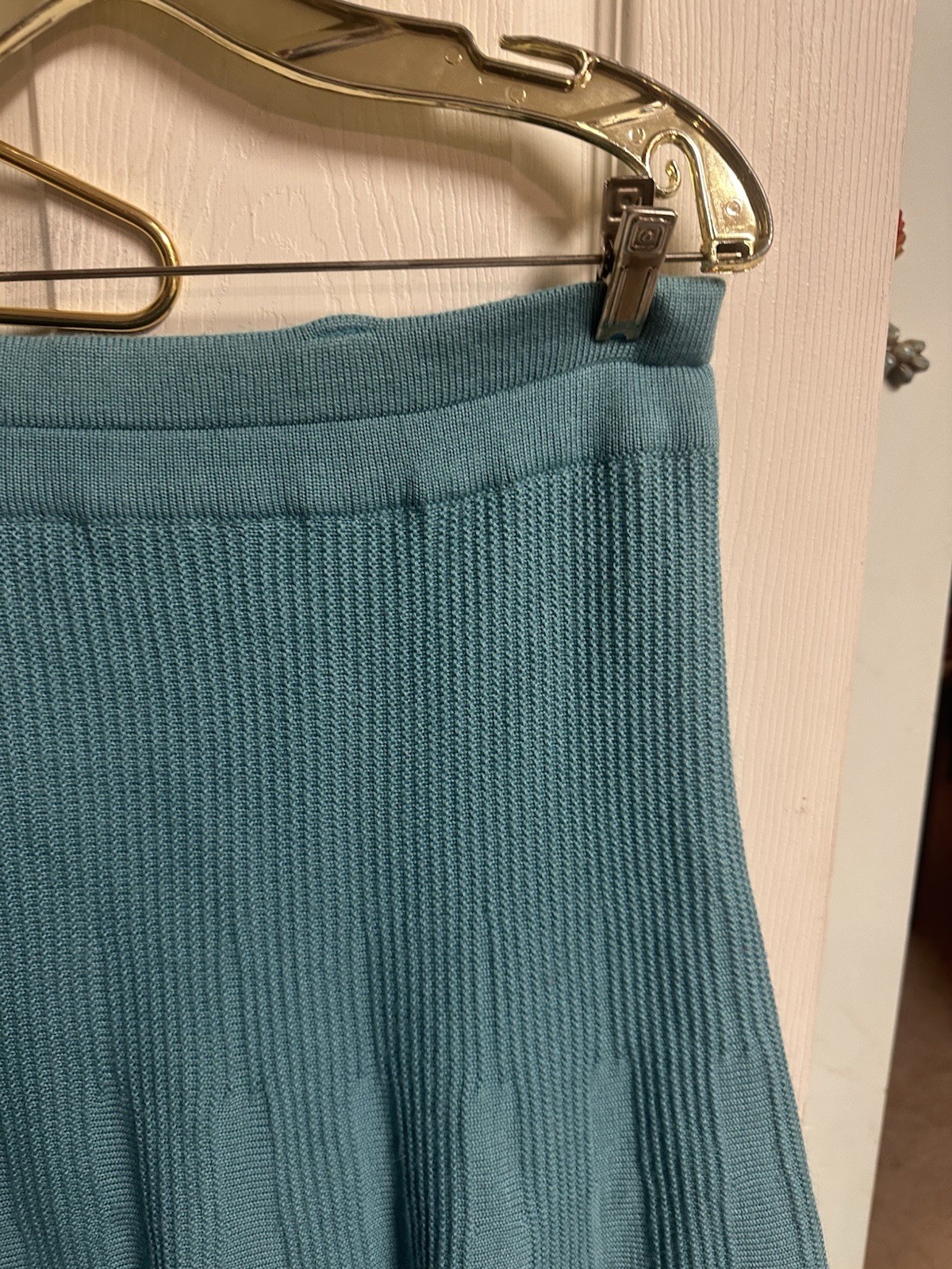 Vintage 60s 70s Flair A-Line Midi Skirt size Xl 18 Green Ribbed Tricoville 36×31