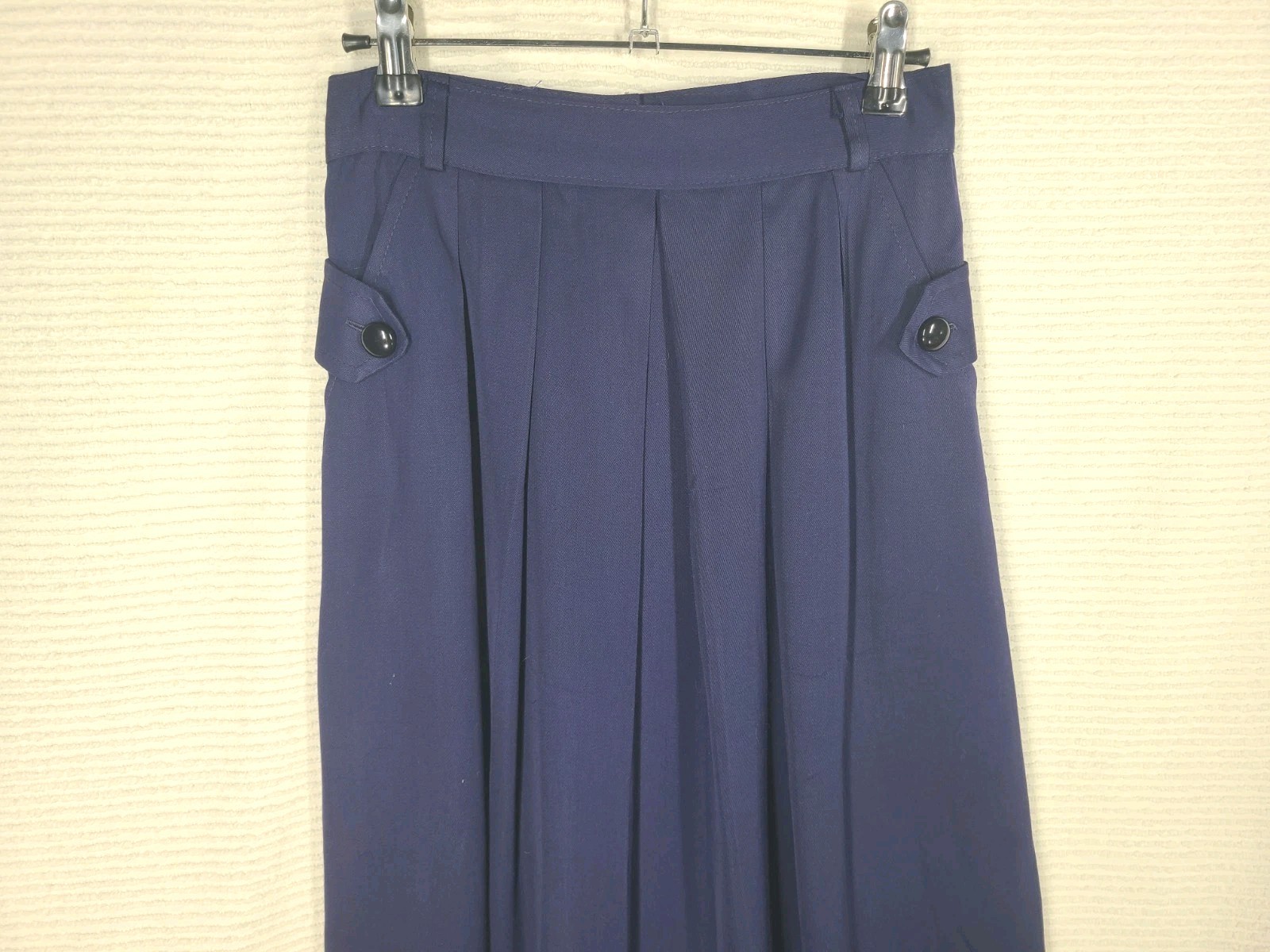 Vintage 50s Skirt Navy Rayon Gabardine Pleated Front Button Pockets 27w Pinup