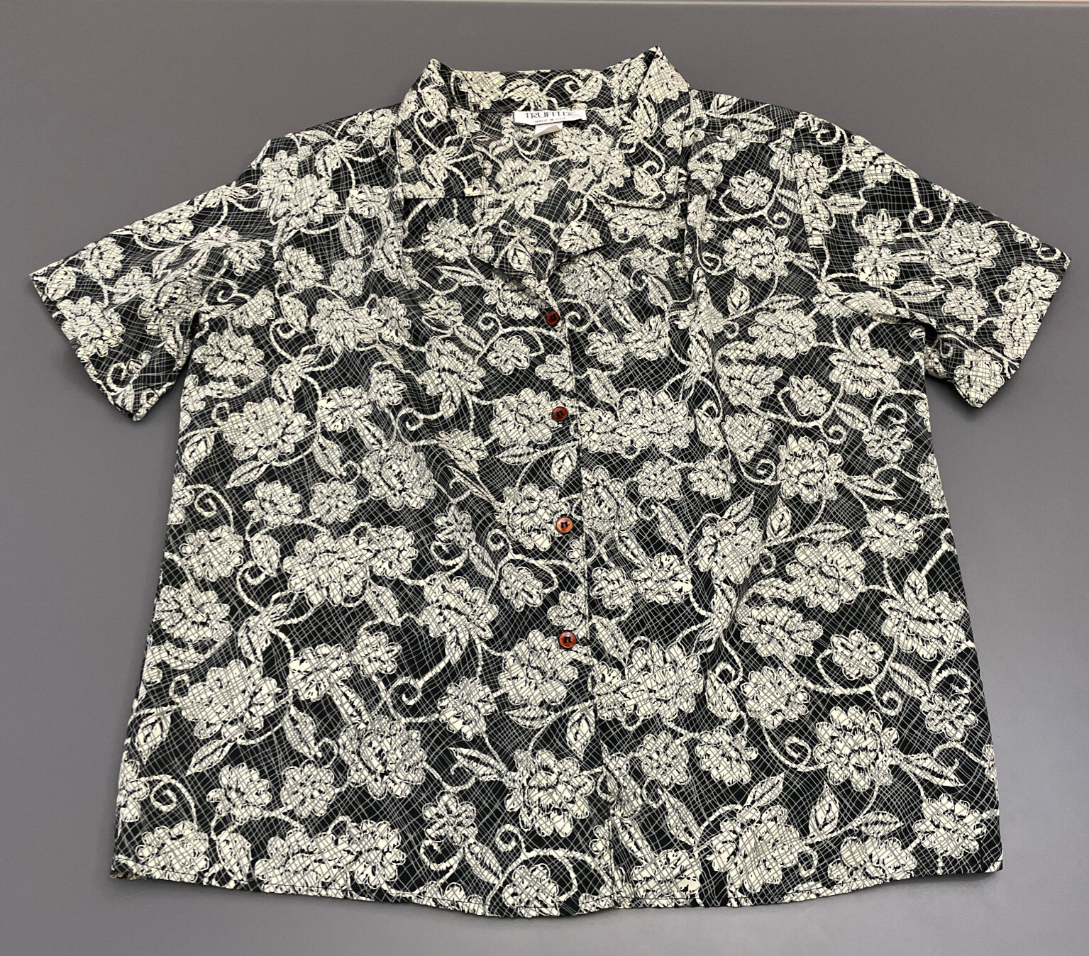 Vintage Truffles USA Retro Blouse Top Sz L-XL Floral Padded Shoulders 70s 80s