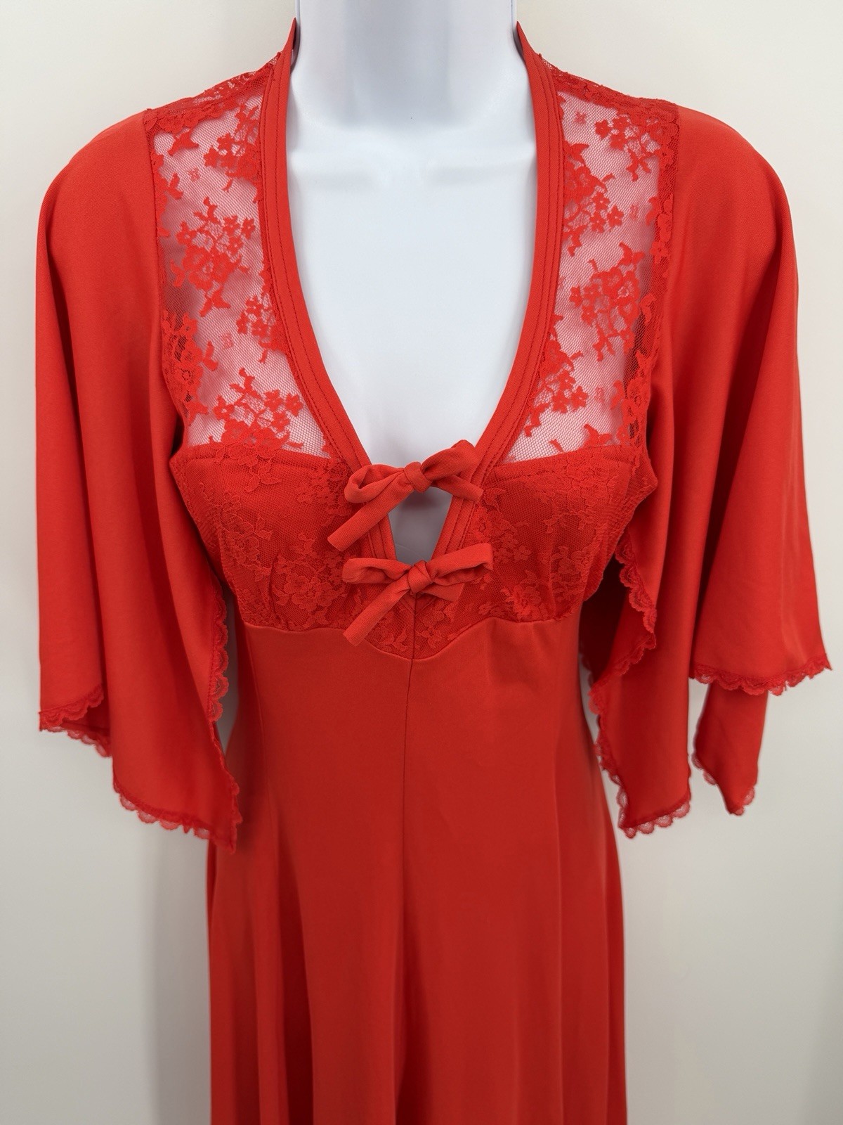 Vtg 1970s Jody T of California Dress Lace Flowy Boho Orange Empire Waist Size 5