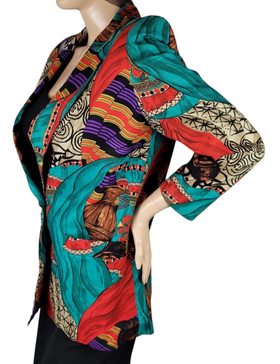Vtg Sharon Young Sportswear Women’s Southwestern Aztec Western Linen Blazer Sz S