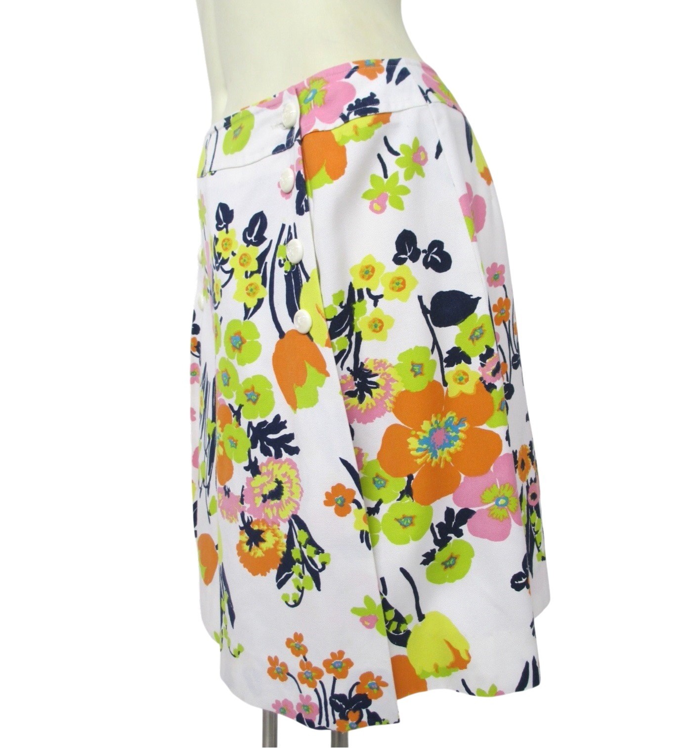 VTG Gino Paoli White Floral Skorts S Colorful Wrap Button Skirt 1970’s size 14