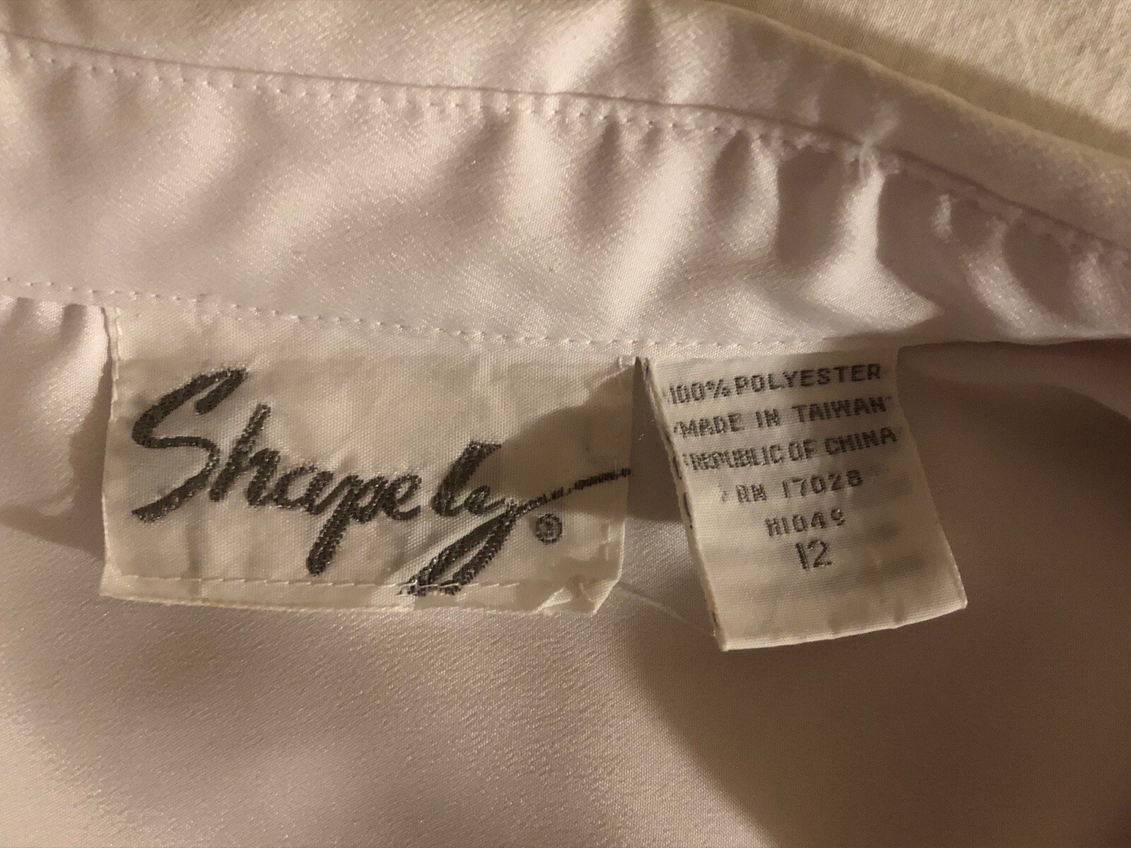 Vtg Shapely Womens 12 Sheer White Long Sleeve Button Up Blouse Neck Tie