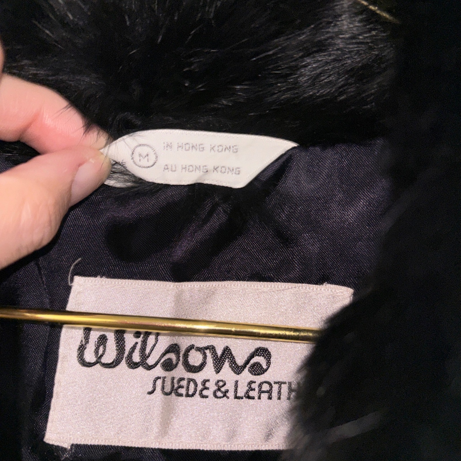 Y2K Vintage Wilsons Suede & Leather Black Rabbit Fur Bomber Jacket Hong Kong M