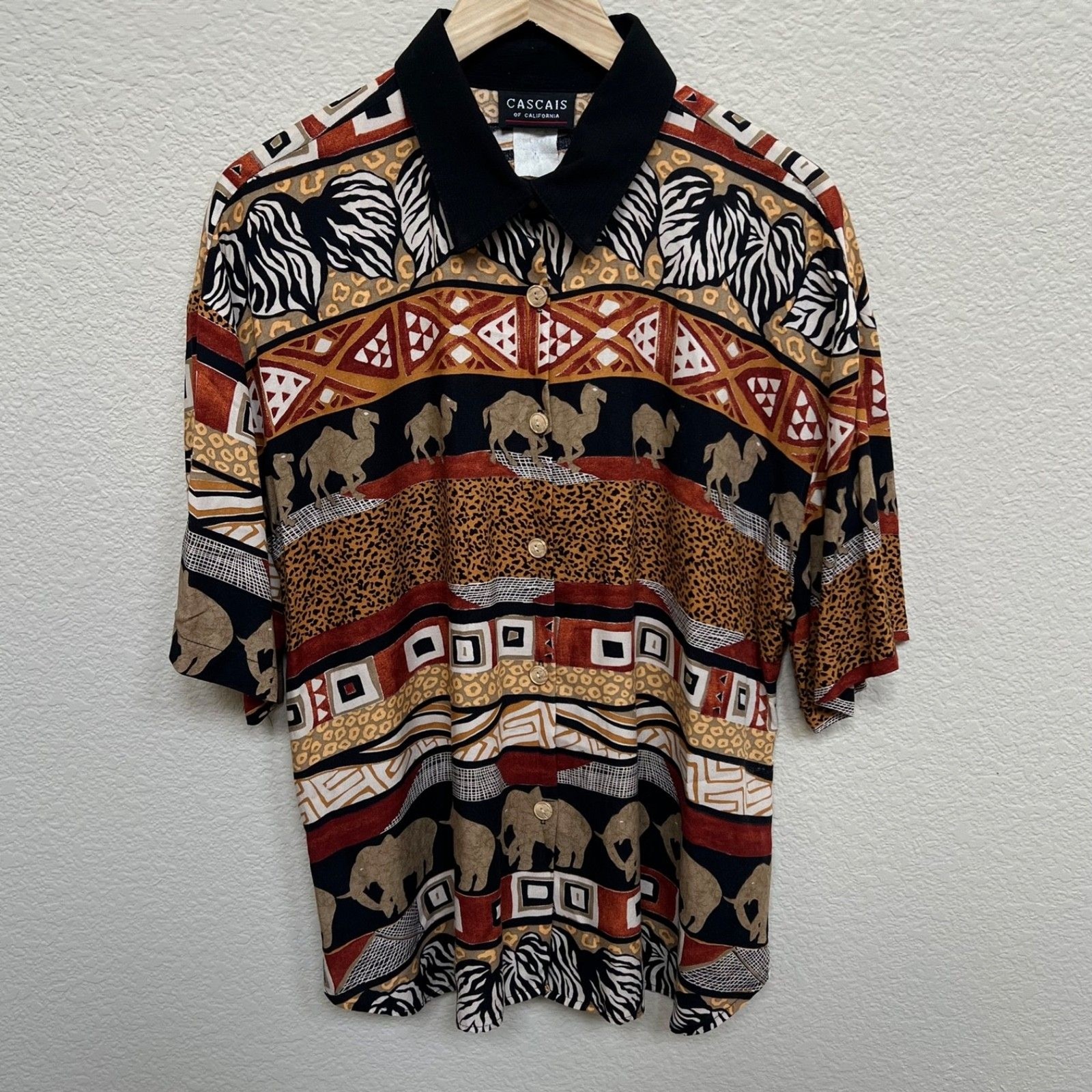 Vintage Cascais of California Collection Size XL Tribal Animal Print Blouse Top