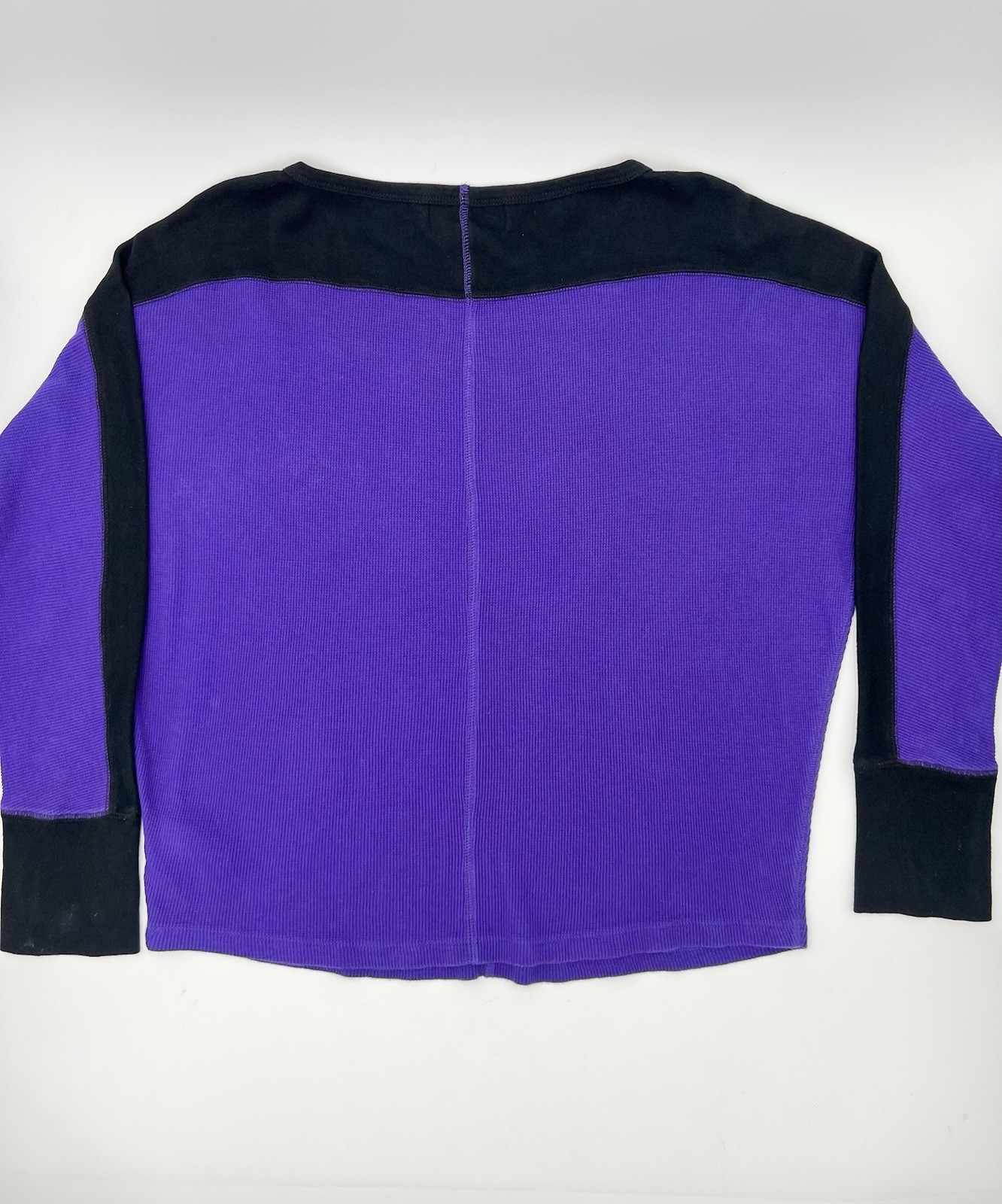 Y2K Lauren Ralph Lauren Waffle Knit Thermal Shirt Purple Black Oversized Medium