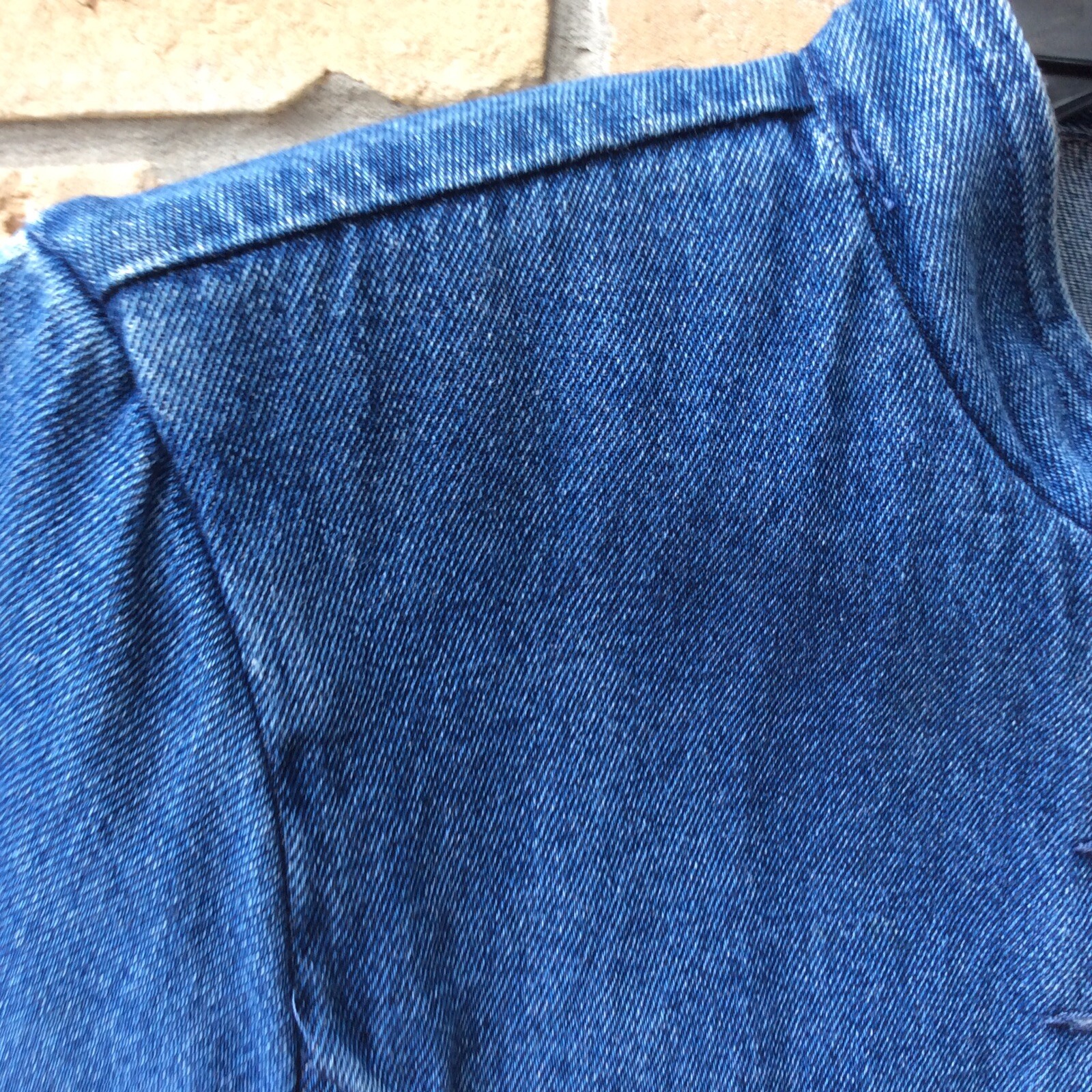 VTG 80s Blue Denim Military Look Jacket Womens Sz S? Shoulder Pads Buttons