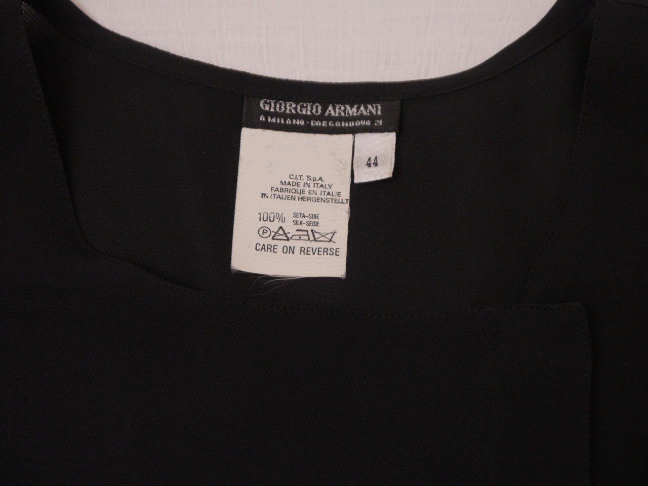 Vintage Giorgio Armani Black Silk Blouse Long Sleeve French Cuffs US14 EU 44