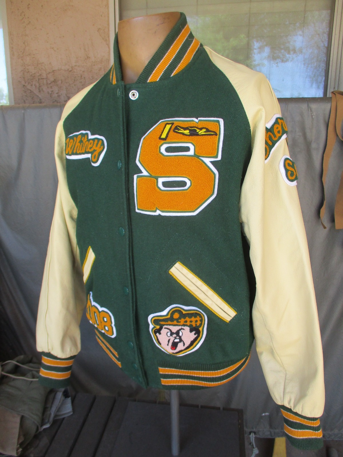 Shorecrest High School Letterman Varsity Jacket, Swimming, Leather Sleeves