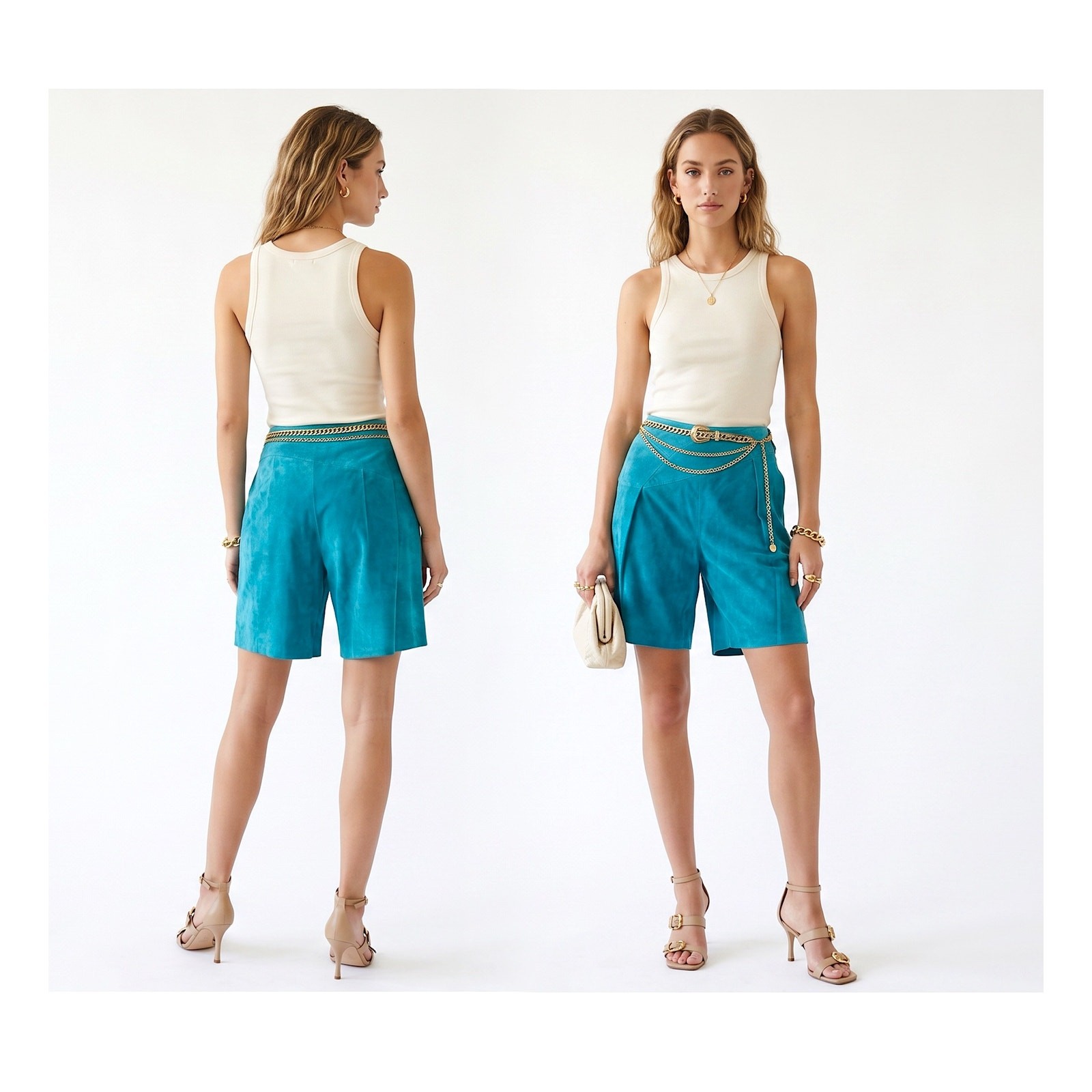 80s Dark Aqua Blue SUEDE Shorts | Asymmetrical Soft Leather | 28″ W