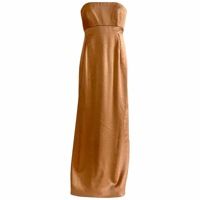 Geoffrey Beene VTG 1990s Textured Silk Apricot Beige Strapless Evening Gown 2/4
