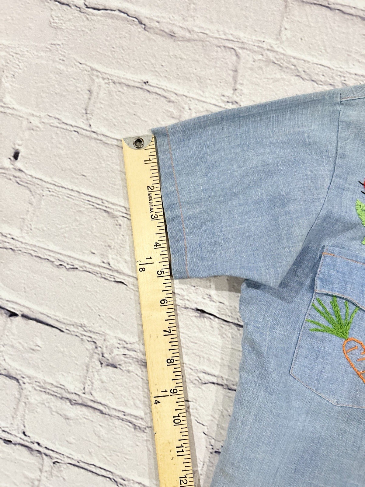 Vtg JCPenney Big Mac Chambray Palm Tree Beach Lady Bug Embroidered Work Shirt