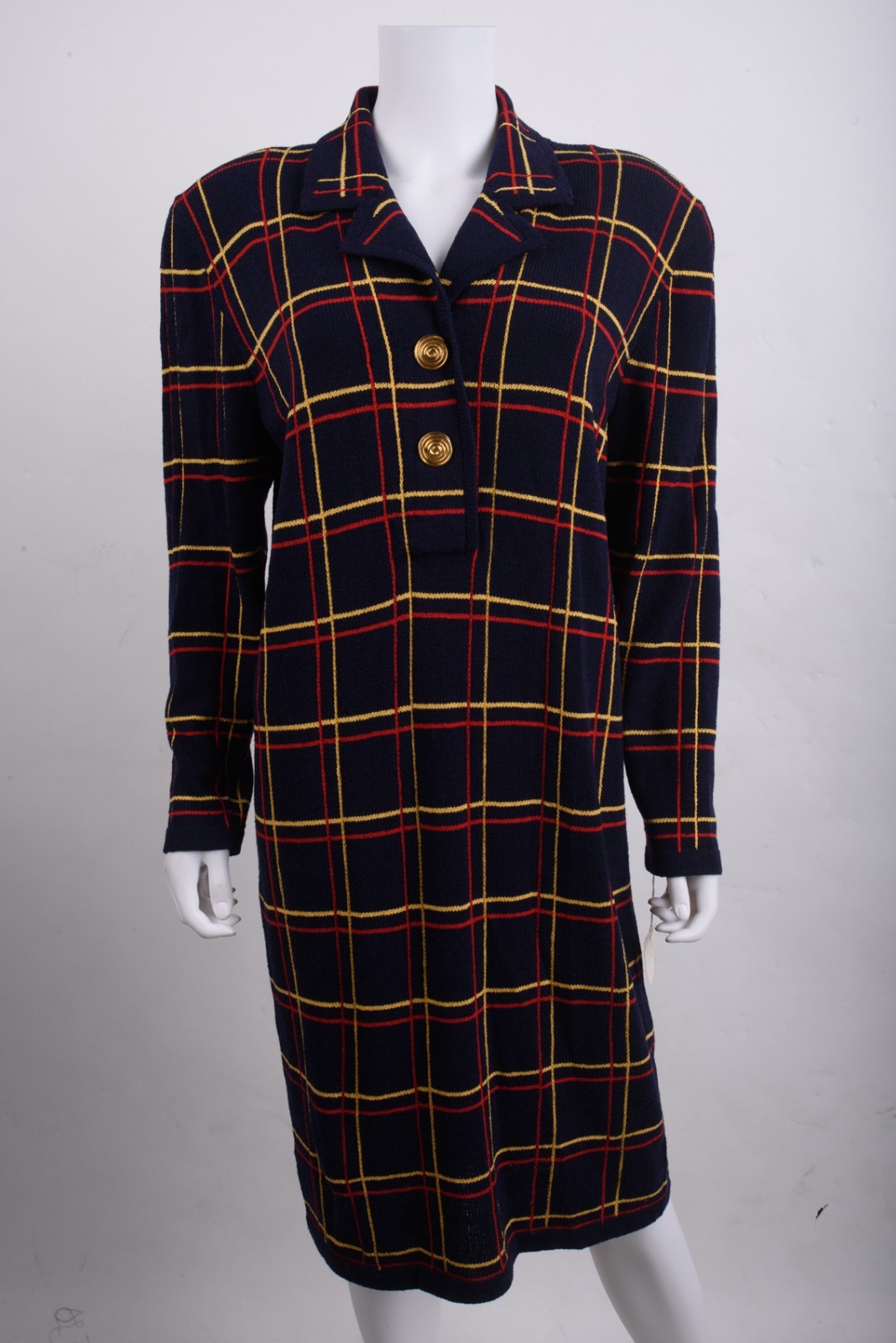Vintage Jennifer Roberts Louis Marino Sweater Dress Size 10 Navy blue Plaid NWT