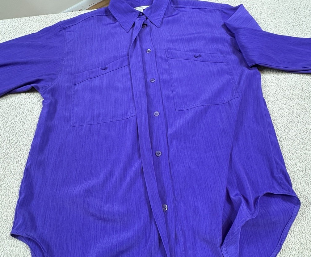 Vintage 80s Susan Hutton Purple Blouse 12 button up long sleeve pockets