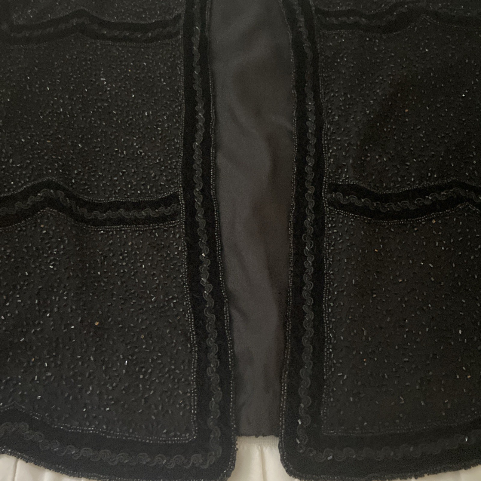 Jacket Vintage 80s NITELINE By Della Roufogali Black Beaded Sequin 100% Silk XL