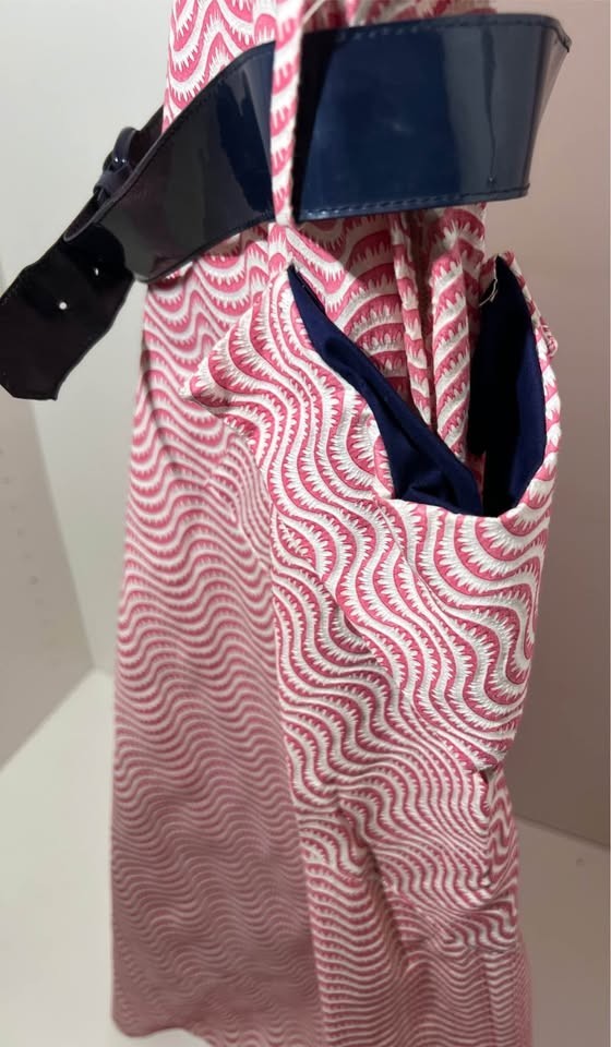 Vintage Murray Classics 70s 80s Burgundy Wave Print Midi Dress Belted Pockets M