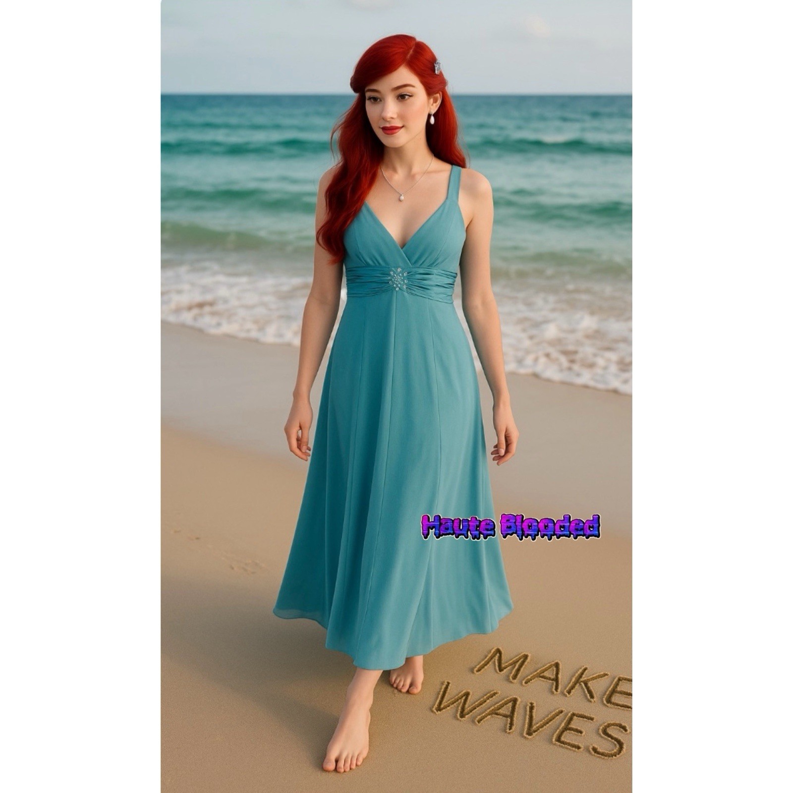 Taboo Dress Vintage 90s Aqua Mermaid Mermaidcore Bling y2k Rhinestone Satin Gown
