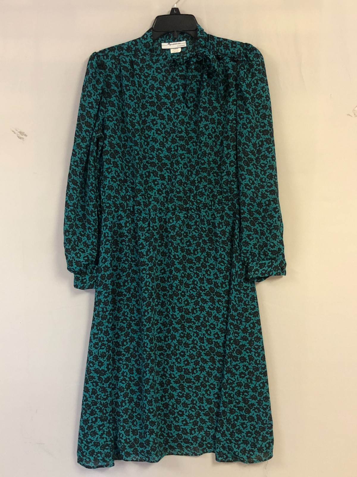 Vintage Marchionda of California Size 8 Sheer Dress Floral Green & Black