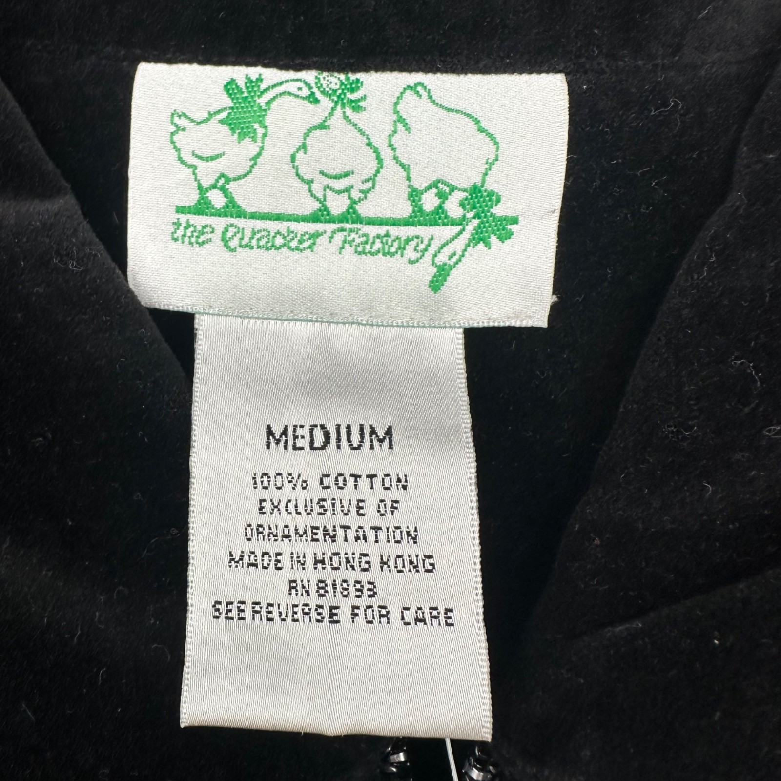 Vintage Quacker Factory Black Velvet Shirt Rhinestones Size Medium 1990s Zip Up