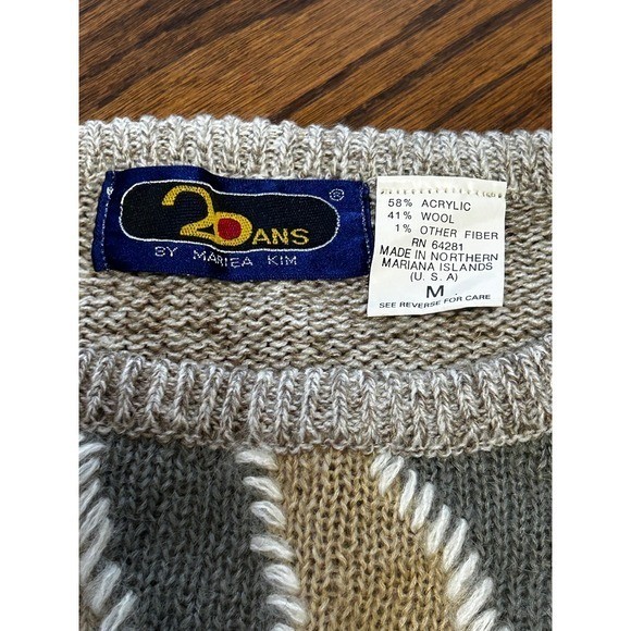 Vintage 20 Ans by Mariea Kim Lion Intarsia Wool Blend Sweater Gray Tan Women’s M