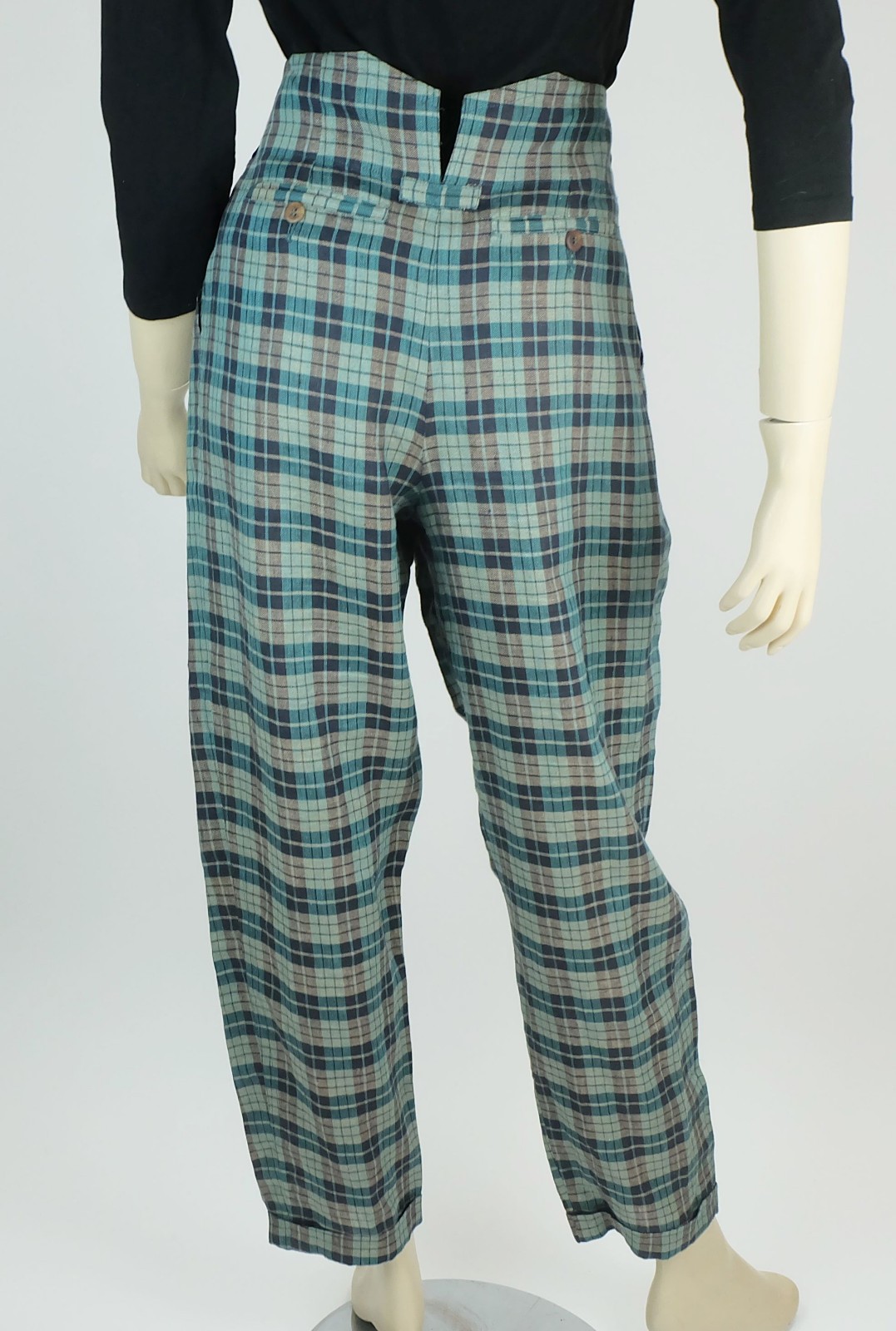 1980s jil sander plaid linen trousers waist pleats size 38 high waist