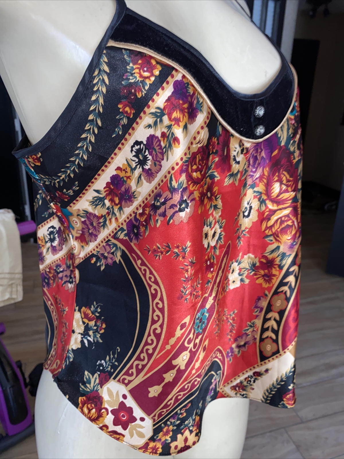 Vtg Inner Most FLORAL CAMISOLE WITH VELVET TRIM STUNNING SM SWC.