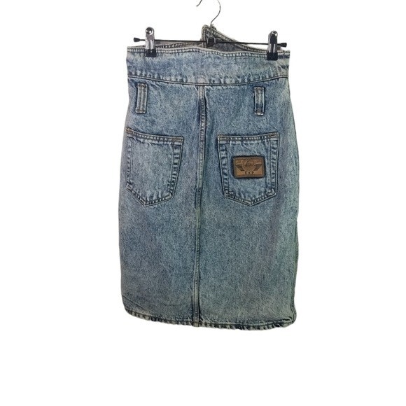 Vtg 80s 1980s Limited Express Acid wash denim paper bag High Waist Jean Skirt 26