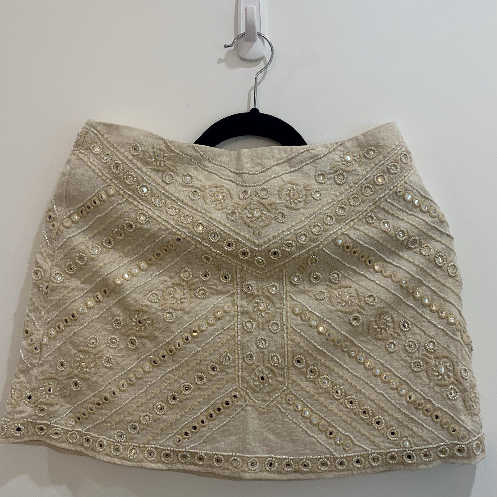NWT Zara Embroidered Mini Skirt Boho Women Size S beige Linen Coachella