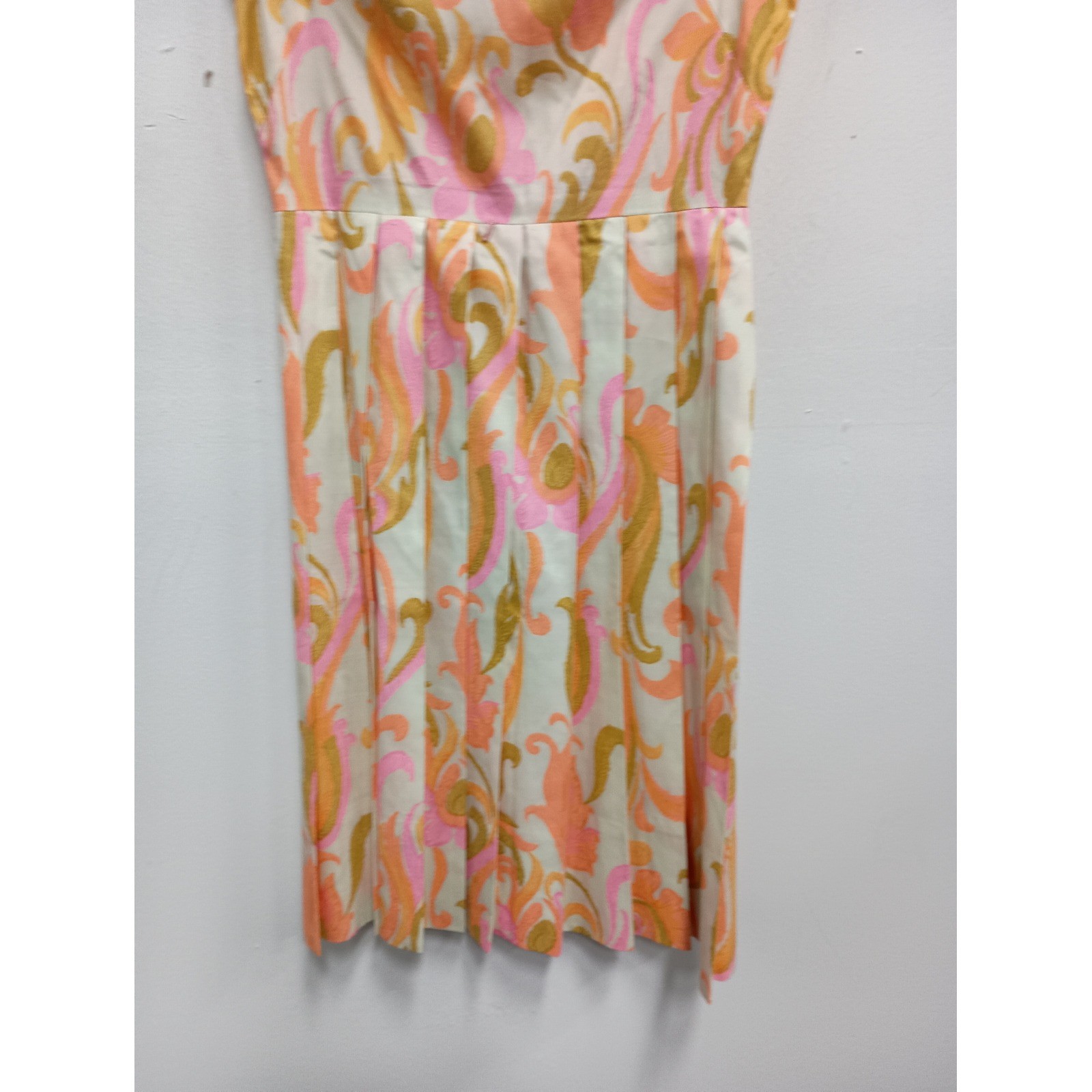 VTG Gay Gibson Dress Womens 4 Pink Orange Floral Psychedelic Sleeveless Pleated