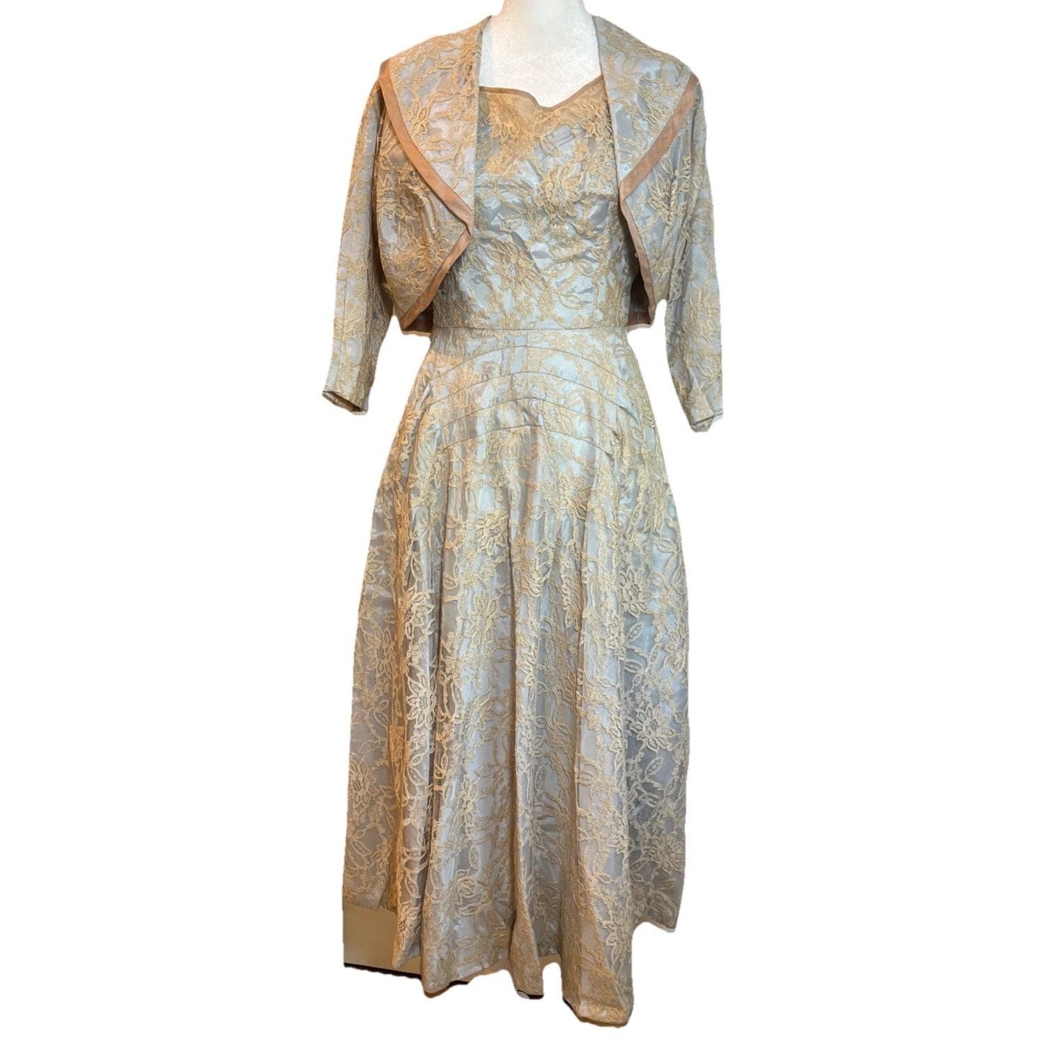 Vintage 50’s Claudia Young 2 Pc Pink Lace & Satin Bridal Fit & Flared Dress XS