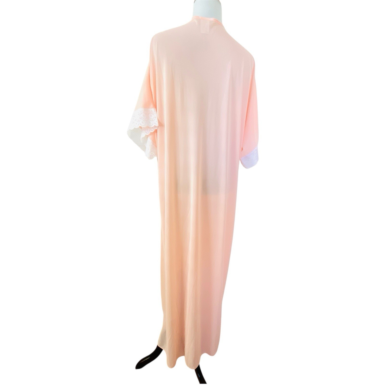 VINTAGE LACE NYLONLIGHT PINK CAFTAN GOWN MAXI DRESS NIGHTGOWNOSFA MADE IN USA