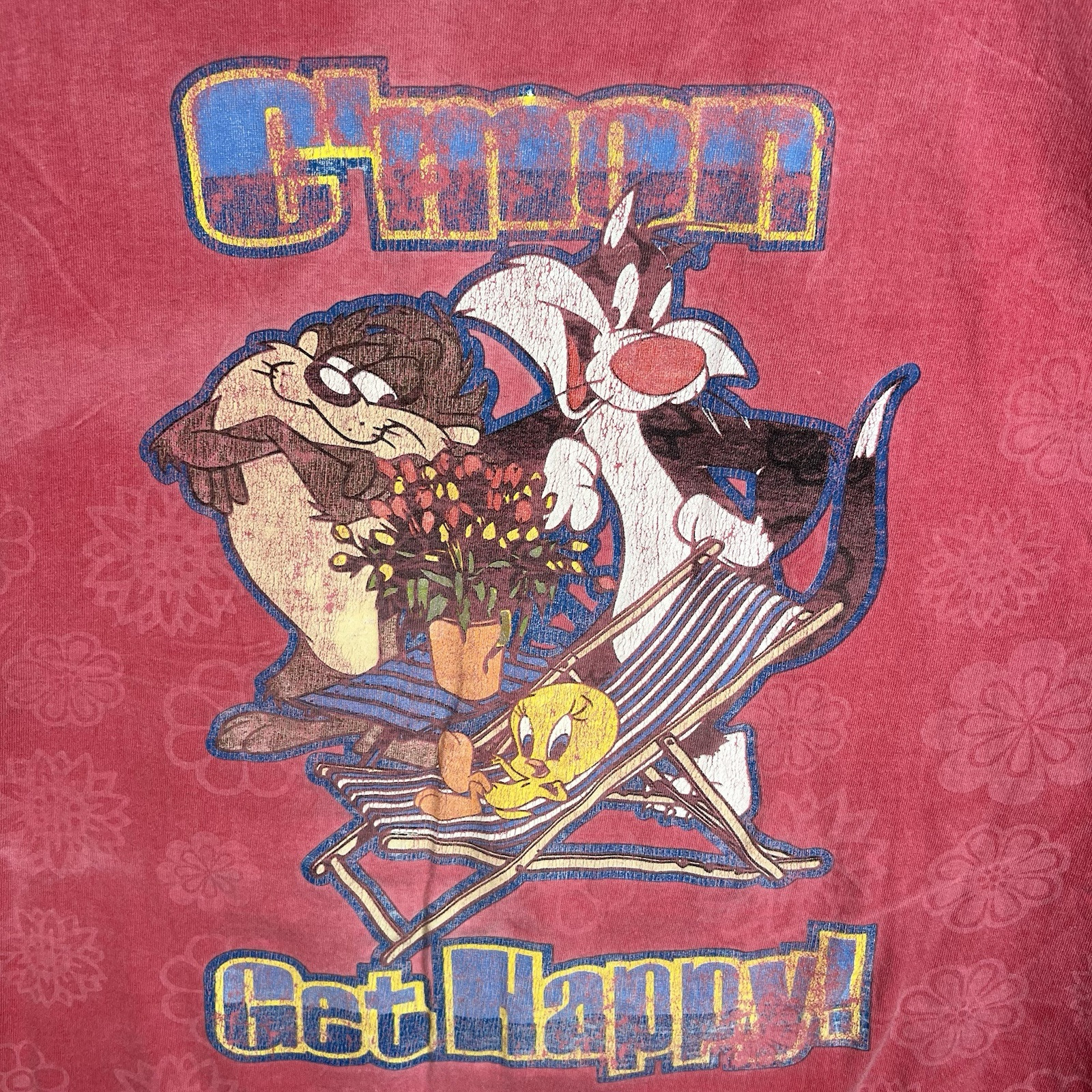 Vintage 90s Looney Tunes Tweety Silvester Tan Get Happy T Shirt Womens 2XL XXL
